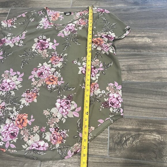 Torrid Floral Blouse in Olive and Pink - Picture 3 of 5